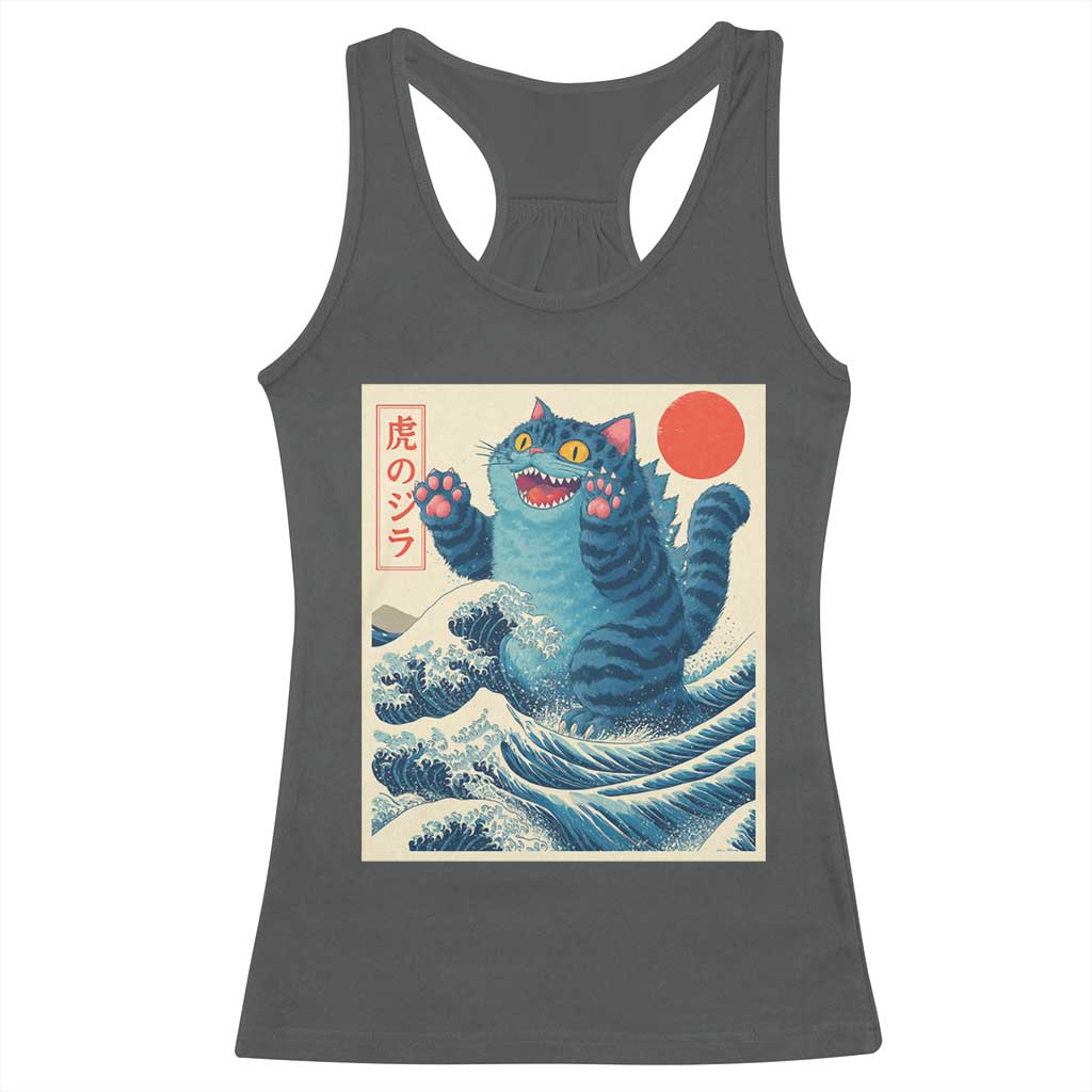 Blue Cat Giant Monster Japanese Art Racerback Tank Top Kawaii Demon Tiger Funny Kitty Dad Gifts TS10 Dark Heather Print Your Wear