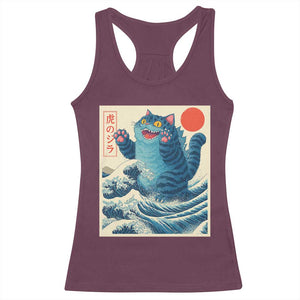 Blue Catzilla Cat Japanese Art Racerback Tank Top Kawaii Demon Tiger Funny Kitty Dad Gifts TS10 Maroon Print Your Wear