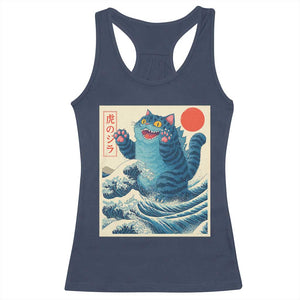 Blue Catzilla Cat Japanese Art Racerback Tank Top Kawaii Demon Tiger Funny Kitty Dad Gifts TS10 Navy Print Your Wear