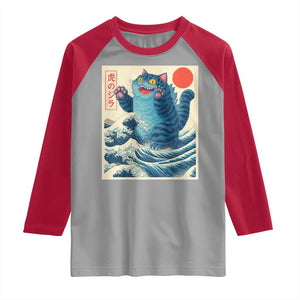 Blue Cat Giant Monster Japanese Art Raglan Shirt Kawaii Demon Tiger Funny Kitty Dad Gifts TS10 Sport Gray Red Print Your Wear