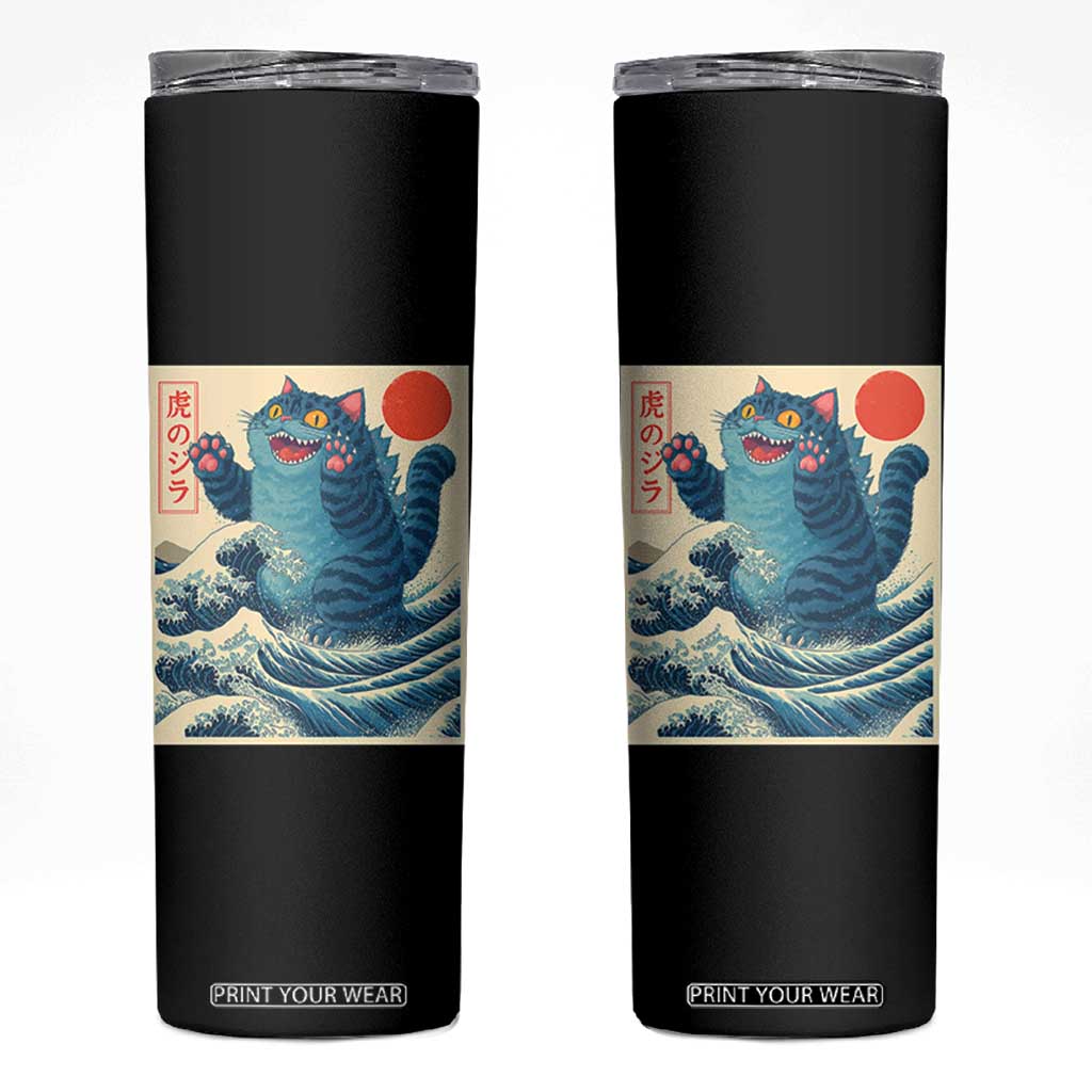Blue Catzilla Cat Japanese Art Skinny Tumbler Kawaii Demon Tiger Funny Kitty Dad Gifts TS10 Black Print Your Wear