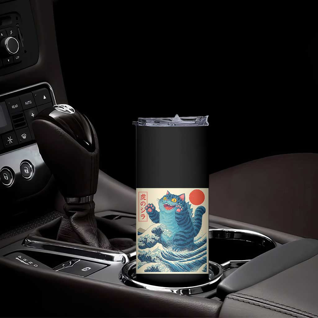 Blue Catzilla Cat Japanese Art Skinny Tumbler Kawaii Demon Tiger Funny Kitty Dad Gifts TS10 Print Your Wear