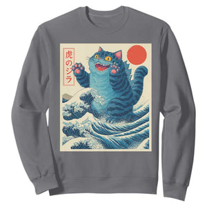 Blue Catzilla Cat Japanese Art Sweatshirt Kawaii Demon Tiger Funny Kitty Dad Gifts TS10 Charcoal Print Your Wear