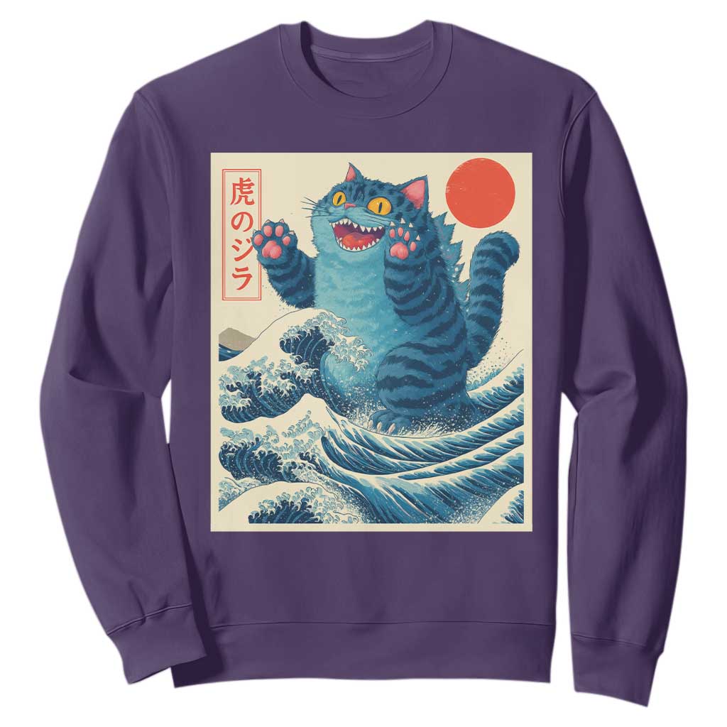 Blue Cat Giant Monster Japanese Art Sweatshirt Kawaii Demon Tiger Funny Kitty Dad Gifts TS10 Purple Print Your Wear