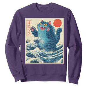 Blue Catzilla Cat Japanese Art Sweatshirt Kawaii Demon Tiger Funny Kitty Dad Gifts TS10 Purple Print Your Wear