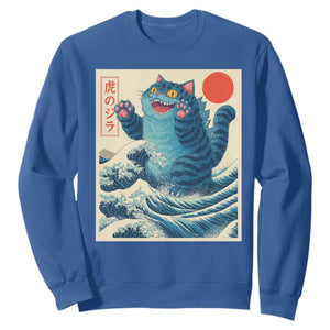 Blue Catzilla Cat Japanese Art Sweatshirt Kawaii Demon Tiger Funny Kitty Dad Gifts TS10 Royal Blue Print Your Wear