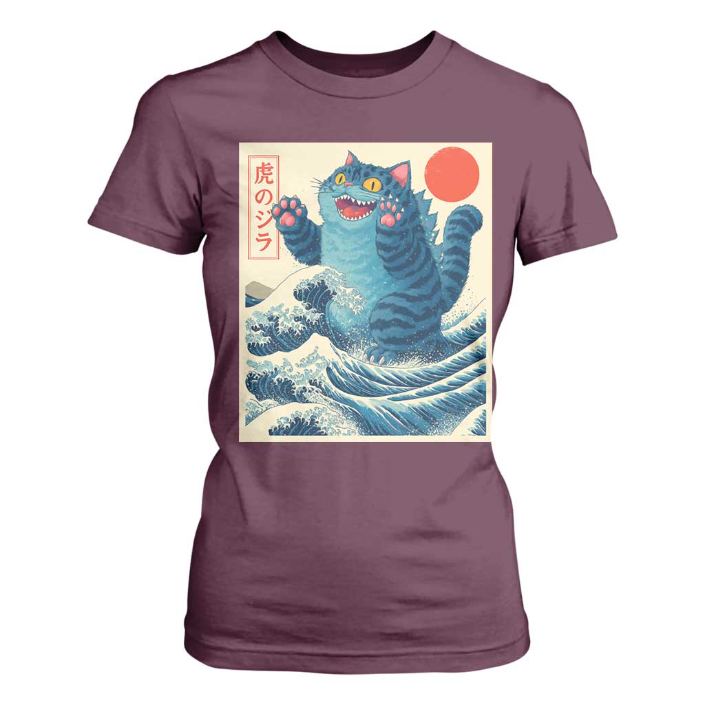Blue Cat Giant Monster Japanese Art T Shirt For Women Kawaii Demon Tiger Funny Kitty Dad Gifts TS10 Maroon Print Your Wear