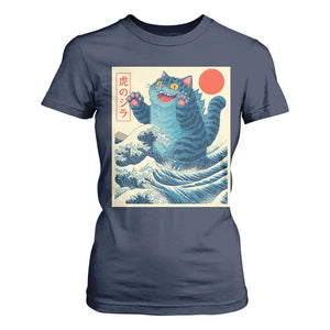 Blue Catzilla Cat Japanese Art T Shirt For Women Kawaii Demon Tiger Funny Kitty Dad Gifts TS10 Navy Print Your Wear