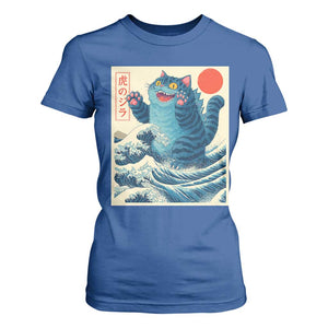 Blue Catzilla Cat Japanese Art T Shirt For Women Kawaii Demon Tiger Funny Kitty Dad Gifts TS10 Royal Blue Print Your Wear