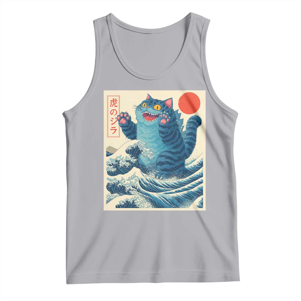 Blue Cat Giant Monster Japanese Art Tank Top Kawaii Demon Tiger Funny Kitty Dad Gifts TS10 Athletic Heather Print Your Wear