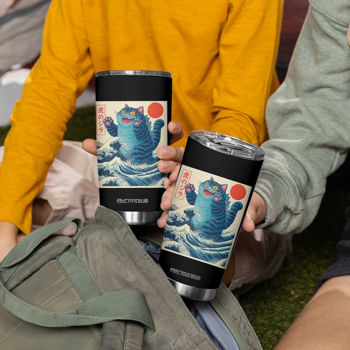 Blue Catzilla Cat Japanese Art Tumbler Cup Kawaii Demon Tiger Funny Kitty Dad Gifts TS10 Print Your Wear