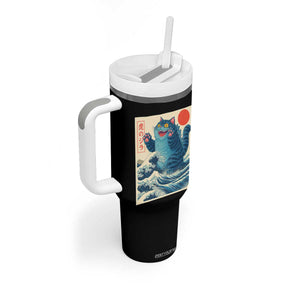 Blue Catzilla Cat Japanese Art Tumbler With Handle Kawaii Demon Tiger Funny Kitty Dad Gifts TS10 Print Your Wear