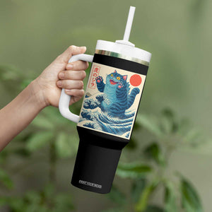 Blue Catzilla Cat Japanese Art Tumbler With Handle Kawaii Demon Tiger Funny Kitty Dad Gifts TS10 Print Your Wear