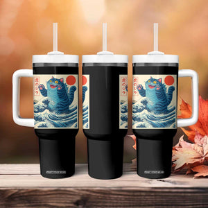 Blue Catzilla Cat Japanese Art Tumbler With Handle Kawaii Demon Tiger Funny Kitty Dad Gifts TS10 Print Your Wear