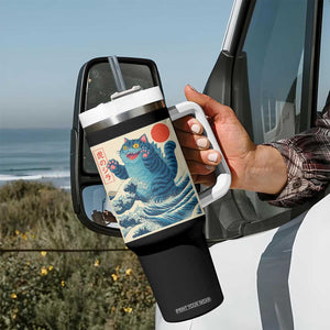 Blue Cat Giant Monster Japanese Art Tumbler With Handle Kawaii Demon Tiger Funny Kitty Dad Gifts TS10 Print Your Wear