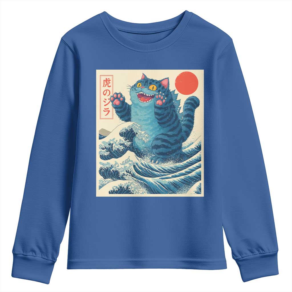 Blue Cat Giant Monster Japanese Art Youth Sweatshirt Kawaii Demon Tiger Funny Kitty Dad Gifts TS10 Royal Blue Print Your Wear