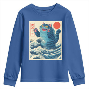 Blue Catzilla Cat Japanese Art Youth Sweatshirt Kawaii Demon Tiger Funny Kitty Dad Gifts TS10 Royal Blue Print Your Wear