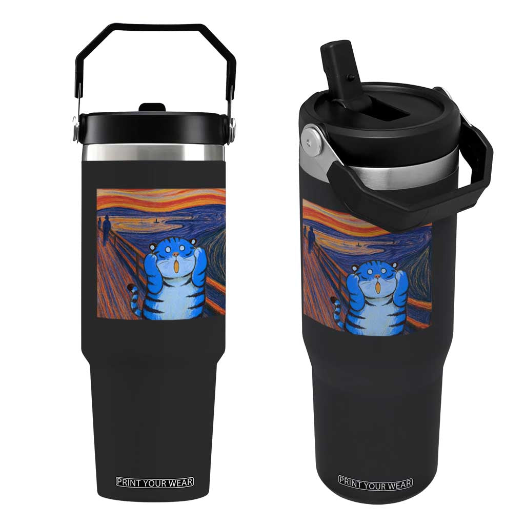 Blue Tiger Scream Flip Straw Tumbler Cute Animal Anime Demon Aesthetic Painting TS10 One Size: 30 oz Black Print Your Wear