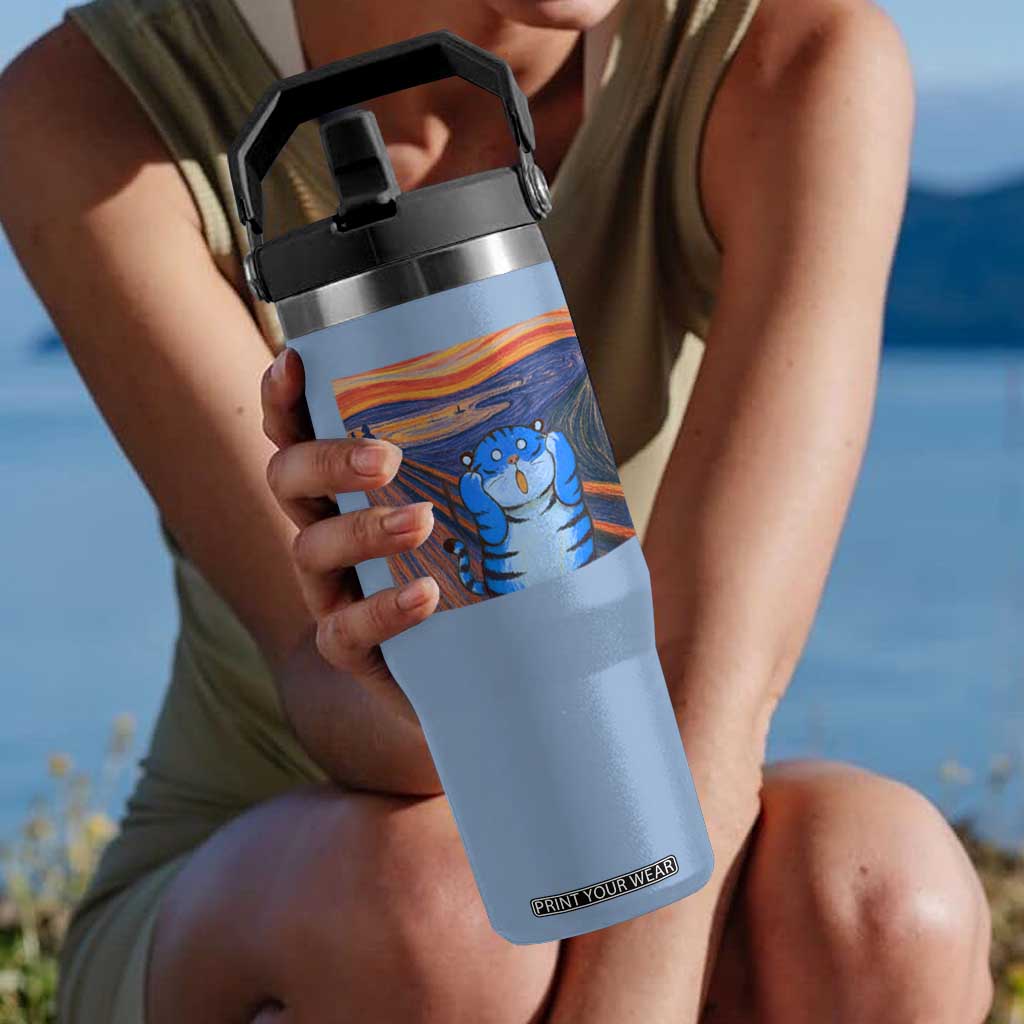 Blue Tiger Scream Flip Straw Tumbler Cute Animal Anime Demon Aesthetic Painting TS10 One Size: 30 oz Light Blue Print Your Wear