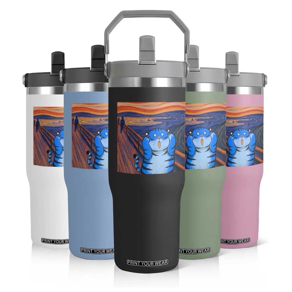 Blue Tiger Scream Flip Straw Tumbler Cute Animal Anime Demon Aesthetic Painting TS10 Print Your Wear