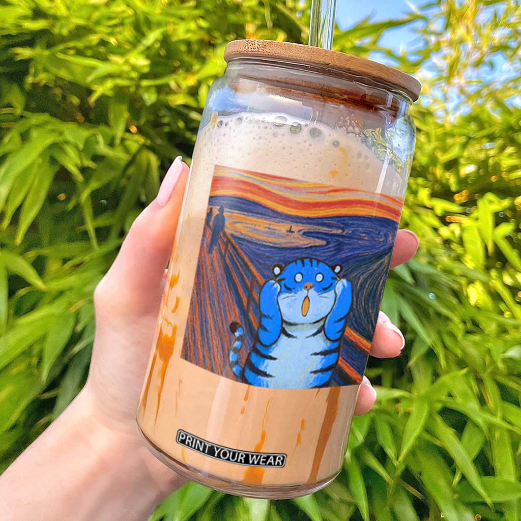 Blue Tiger Scream Glass Can Cute Animal Anime Demon Aesthetic Painting TS10 Black Print Your Wear