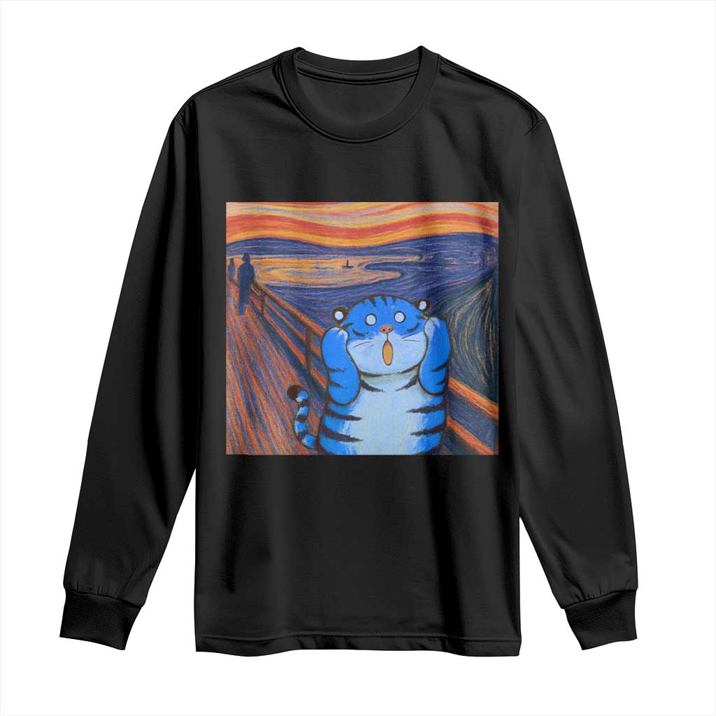 Blue Tiger Scream Long Sleeve Shirt Cute Animal Anime Demon Aesthetic Painting TS10 Black Print Your Wear