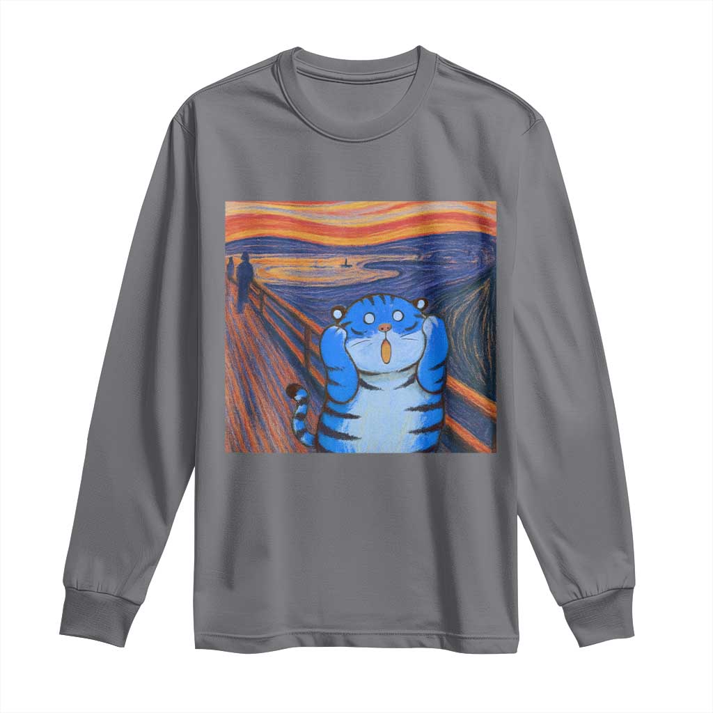Blue Tiger Scream Long Sleeve Shirt Cute Animal Anime Demon Aesthetic Painting TS10 Charcoal Print Your Wear