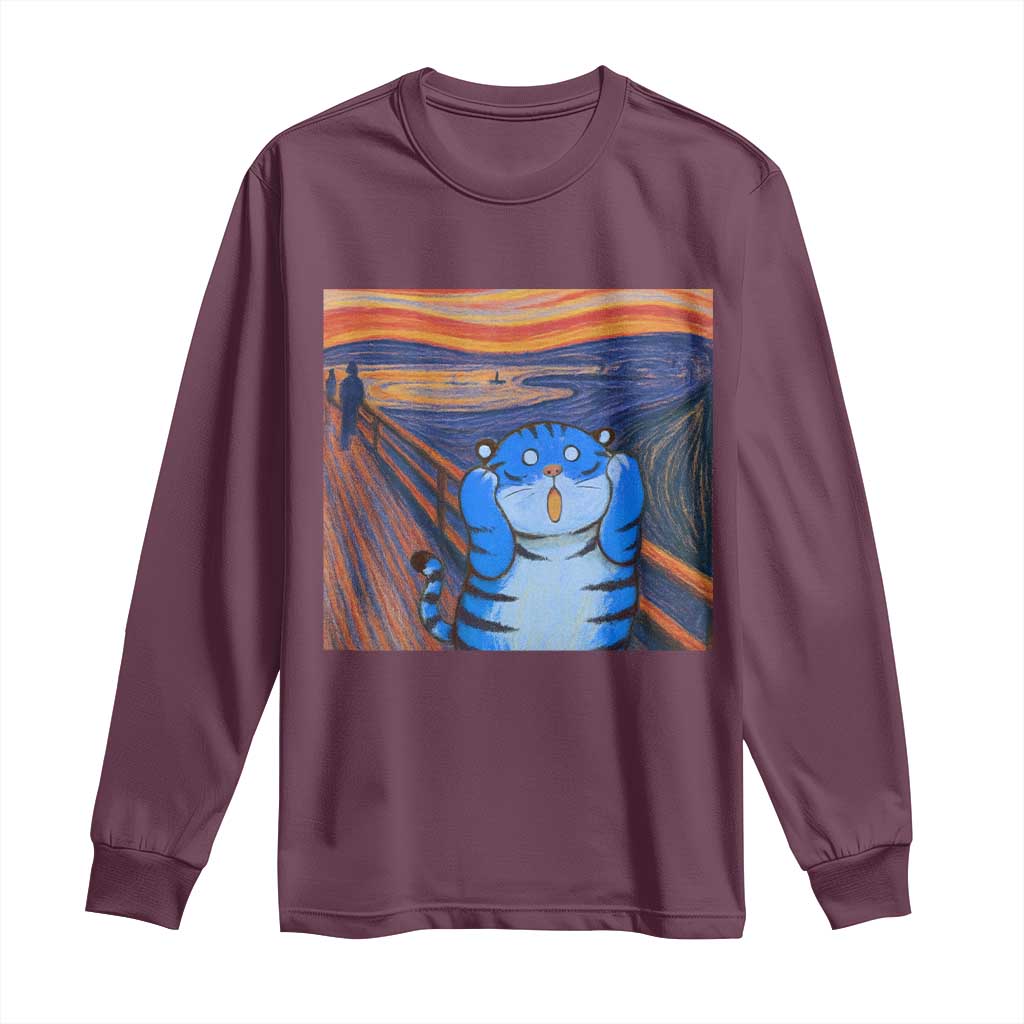 Blue Tiger Scream Long Sleeve Shirt Cute Animal Anime Demon Aesthetic Painting TS10 Maroon Print Your Wear