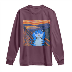 Blue Tiger Scream Long Sleeve Shirt Cute Animal Anime Demon Aesthetic Painting TS10 Maroon Print Your Wear