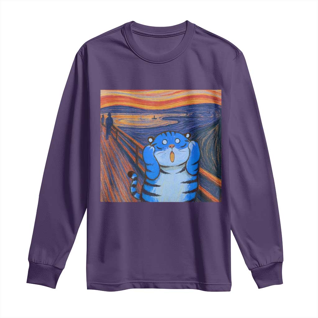 Blue Tiger Scream Long Sleeve Shirt Cute Animal Anime Demon Aesthetic Painting TS10 Purple Print Your Wear