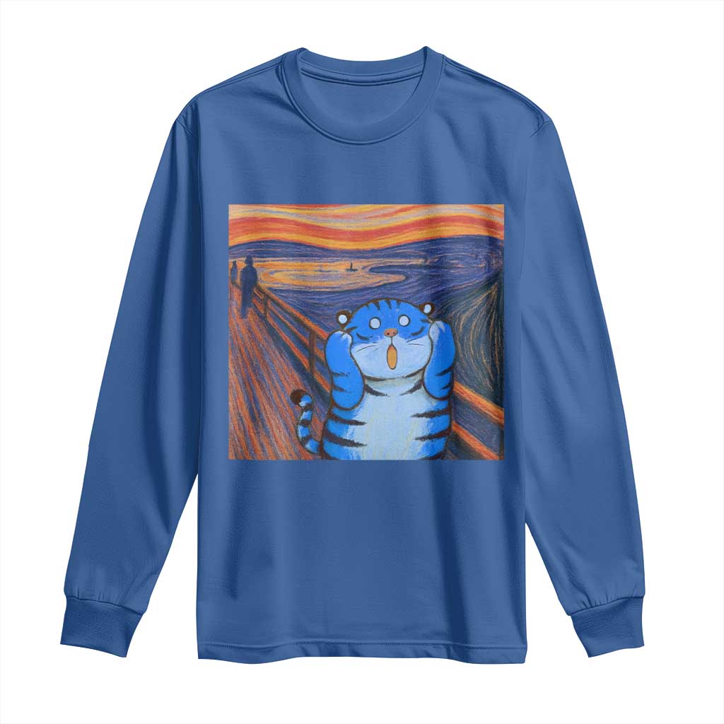 Blue Tiger Scream Long Sleeve Shirt Cute Animal Anime Demon Aesthetic Painting TS10 Royal Blue Print Your Wear