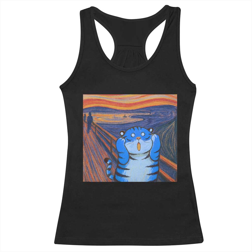 Blue Tiger Scream Racerback Tank Top Cute Animal Anime Demon Aesthetic Painting TS10 Black Print Your Wear