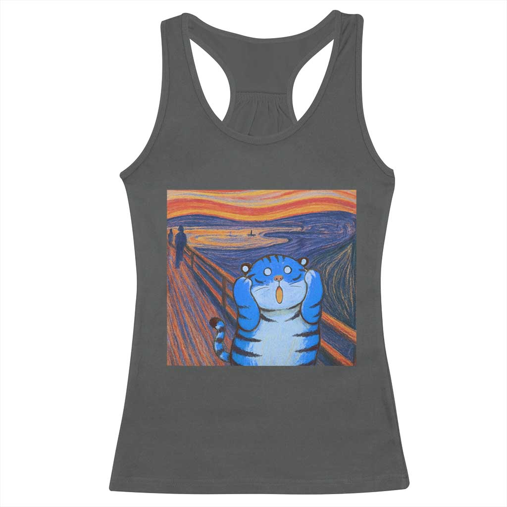Blue Tiger Scream Racerback Tank Top Cute Animal Anime Demon Aesthetic Painting TS10 Dark Heather Print Your Wear