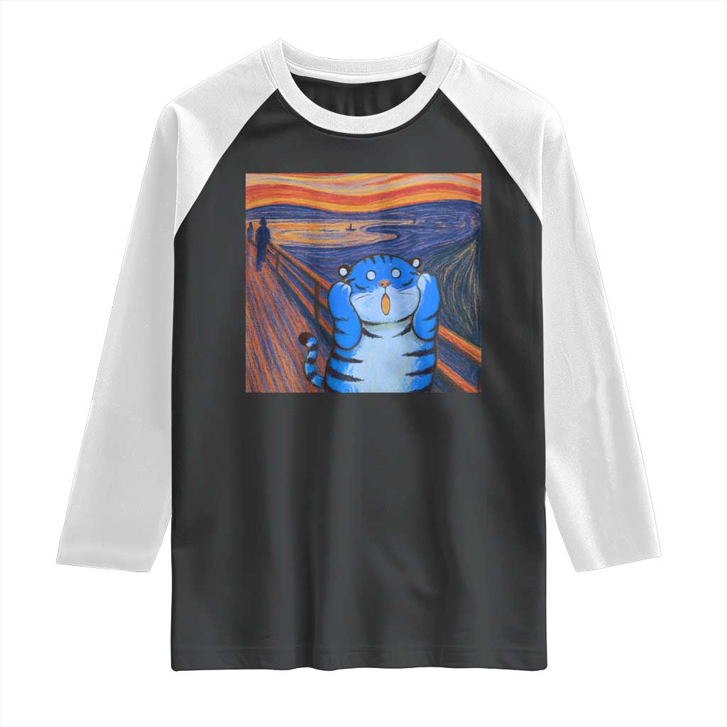 Blue Tiger Scream Raglan Shirt Cute Animal Anime Demon Aesthetic Painting TS10 Black White Print Your Wear