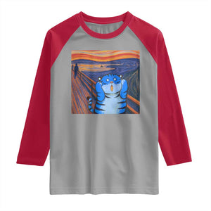 Blue Tiger Scream Raglan Shirt Cute Animal Anime Demon Aesthetic Painting TS10 Sport Gray Red Print Your Wear