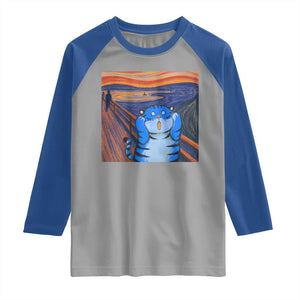 Blue Tiger Scream Raglan Shirt Cute Animal Anime Demon Aesthetic Painting TS10 Sport Gray Royal Print Your Wear
