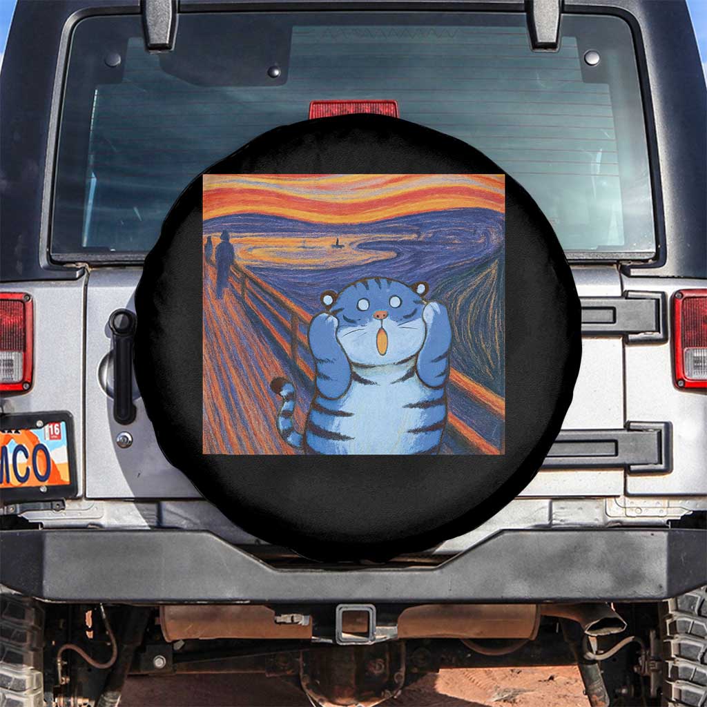 Blue Tiger Scream Spare Tire Cover Cute Animal Anime Demon Aesthetic Painting TS10 No hole Black Print Your Wear