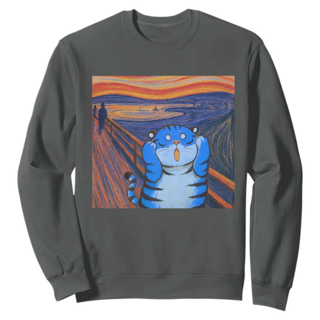 Blue Tiger Scream Sweatshirt Cute Animal Anime Demon Aesthetic Painting TS10 Dark Heather Print Your Wear
