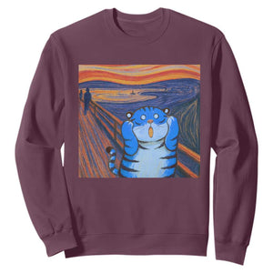 Blue Tiger Scream Sweatshirt Cute Animal Anime Demon Aesthetic Painting TS10 Maroon Print Your Wear