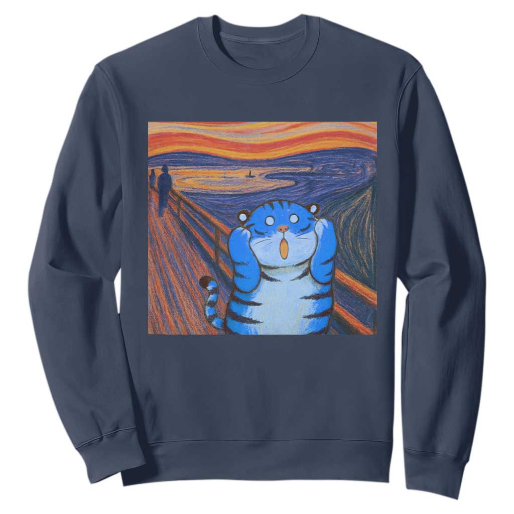 Blue Tiger Scream Sweatshirt Cute Animal Anime Demon Aesthetic Painting TS10 Navy Print Your Wear