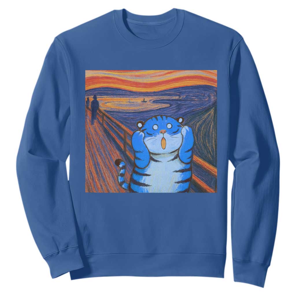 Blue Tiger Scream Sweatshirt Cute Animal Anime Demon Aesthetic Painting TS10 Royal Blue Print Your Wear