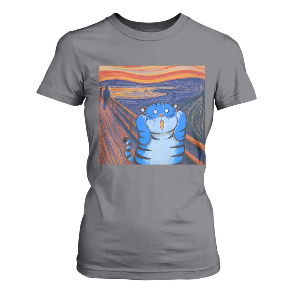 Blue Tiger Scream T Shirt For Women Cute Animal Anime Demon Aesthetic Painting TS10 Charcoal Print Your Wear