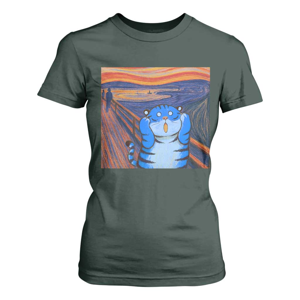 Blue Tiger Scream T Shirt For Women Cute Animal Anime Demon Aesthetic Painting TS10 Dark Forest Green Print Your Wear