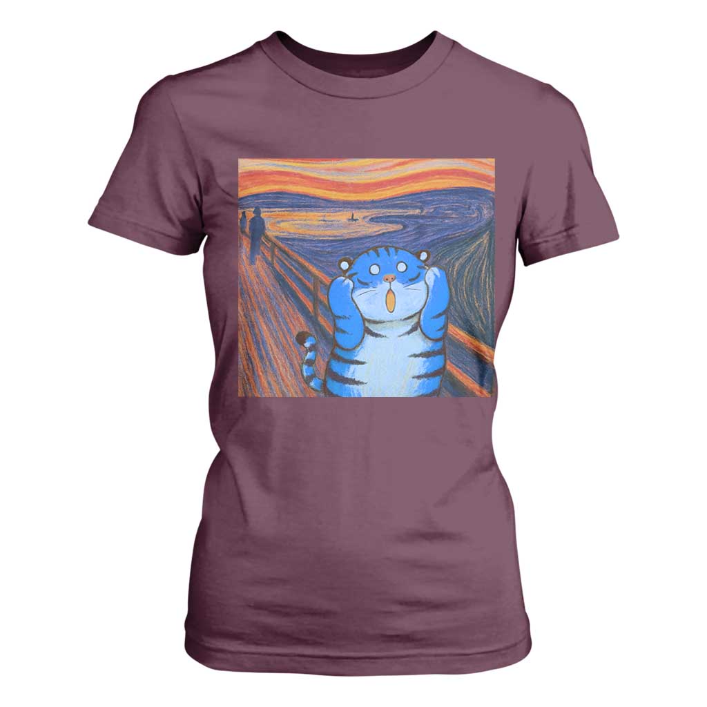 Blue Tiger Scream T Shirt For Women Cute Animal Anime Demon Aesthetic Painting TS10 Maroon Print Your Wear