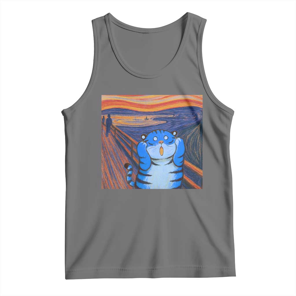 Blue Tiger Scream Tank Top Cute Animal Anime Demon Aesthetic Painting TS10 Black Heather Print Your Wear