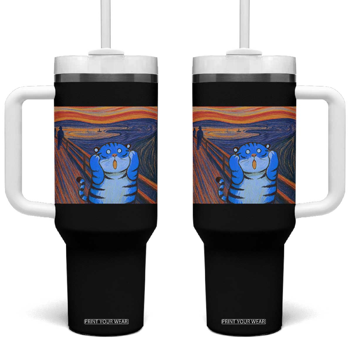 Blue Tiger Scream Tumbler With Handle Cute Animal Anime Demon Aesthetic Painting TS10 One Size: 40 oz Black Print Your Wear