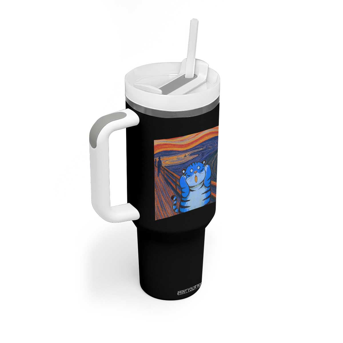 Blue Tiger Scream Tumbler With Handle Cute Animal Anime Demon Aesthetic Painting TS10 Print Your Wear