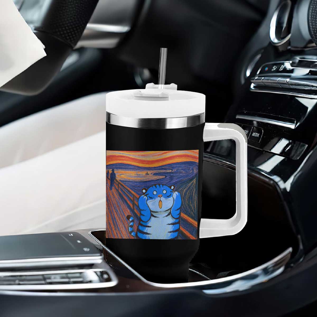 Blue Tiger Scream Tumbler With Handle Cute Animal Anime Demon Aesthetic Painting TS10 Print Your Wear