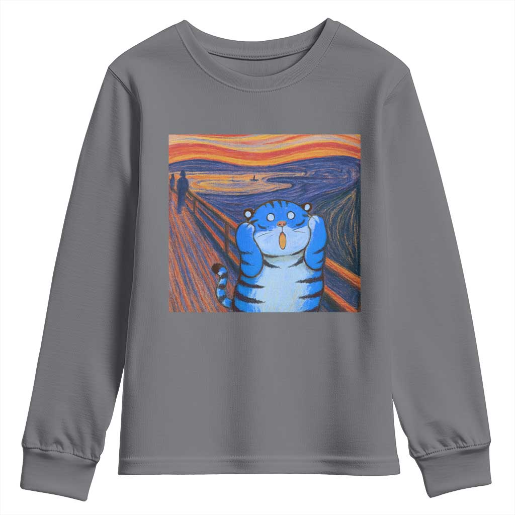 Blue Tiger Scream Youth Sweatshirt Cute Animal Anime Demon Aesthetic Painting TS10 Charcoal Print Your Wear