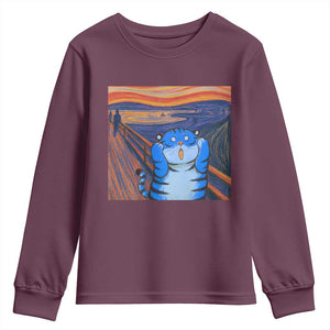 Blue Tiger Scream Youth Sweatshirt Cute Animal Anime Demon Aesthetic Painting TS10 Maroon Print Your Wear